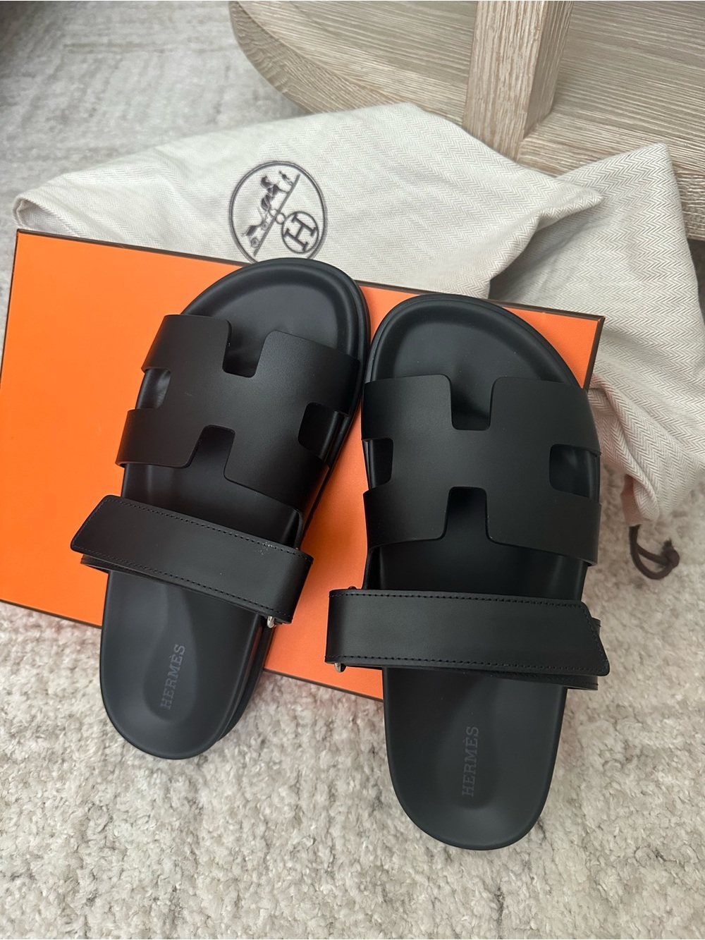Hermès Black Chypre Sandals
